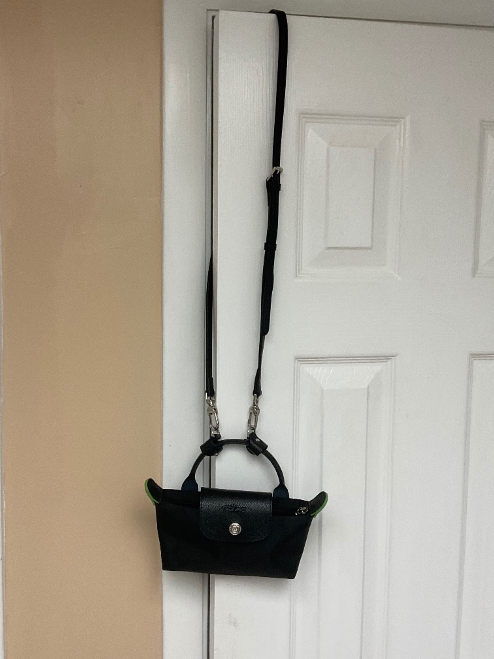 Longchamp Black Crossbody Top-Handle Bag with Lime Details , made in France - Picture 2 of 11